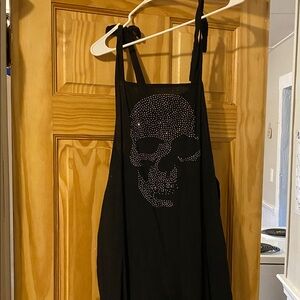 Edgy Black Jumpsuit with Rhinestone Skull